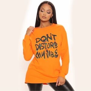 Fashion Nova Graphic Tunic Tee ✦ Orange Long Sleeve Crew Neck ✦ Don’t Disturb XS